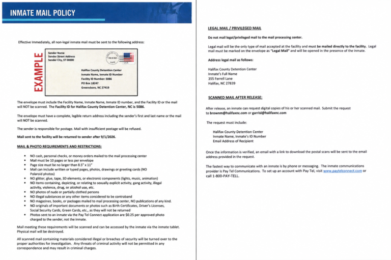 HCSO Detention Mail Policy